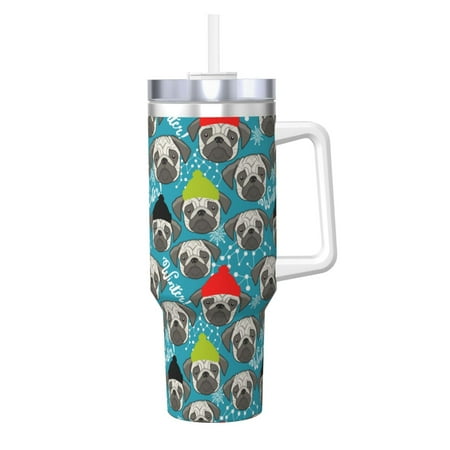 

Goofa Christmas Hat Cute French Bulldog Print 40oz Ice Bully With Handle And Straw Stainless Steel Vacuum Insulated Cup And 2 In 1 Straw Lid