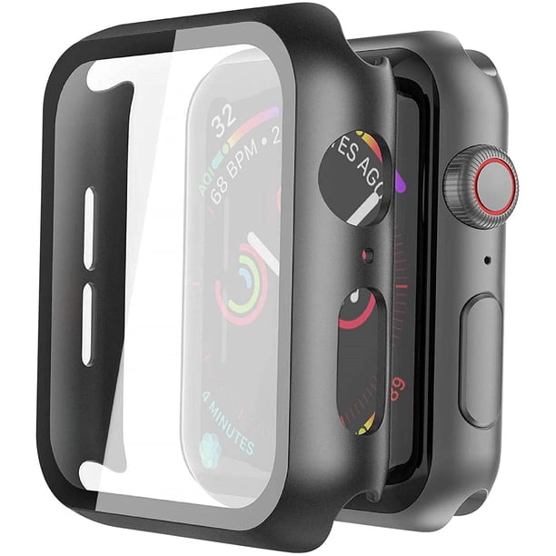 Misxi Paquete de 2 estuches rígidos para PC con protector de pantalla de vidrio templado compatible con Apple Watch Series 9 (2023) Series 8 Series 7 41 mm, cubierta ultrafina resistente a los arañazo