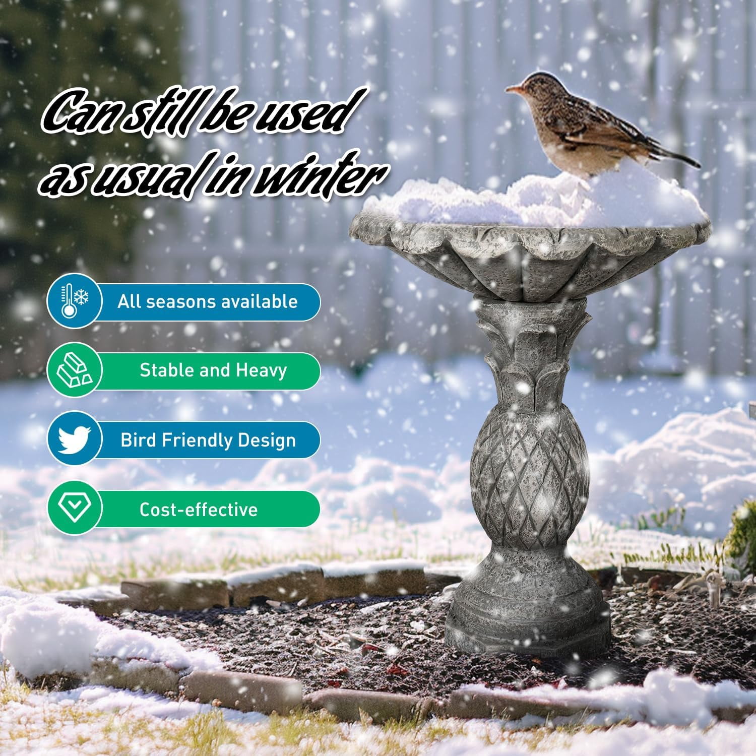 Tammesy Modern Elevated Outdoor  Freestanding Bird Bath, 18.7"D x 24.8"H For Garden Patio Backyard