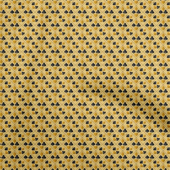 oneOone Cotton Jersey Yellow Fabric Poker Card Diy Clothing Quilting Fabric Print Fabric By Yard 58 Inch Wide