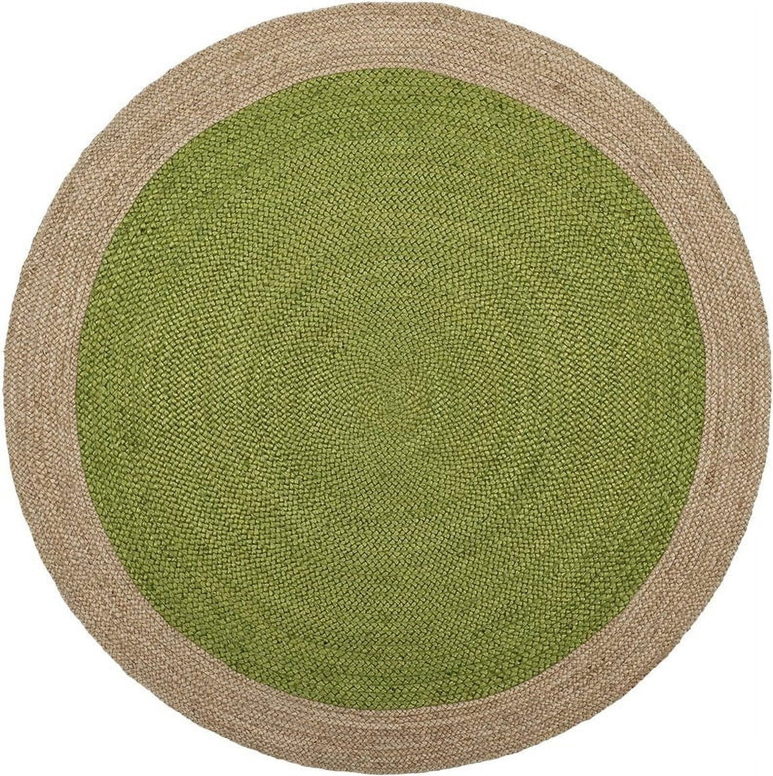 Natural Farmhouse Jute Round Rug with Inner Green color Design Size 2 x 2 Feet