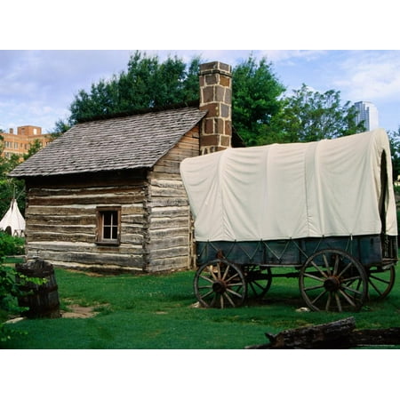 Old City Park Dallas Christmas Wagon and Log Kitchen in Rural Complex, Old City Park, Dallas, Texas Print Wall Art By Witold Skrypczak ()