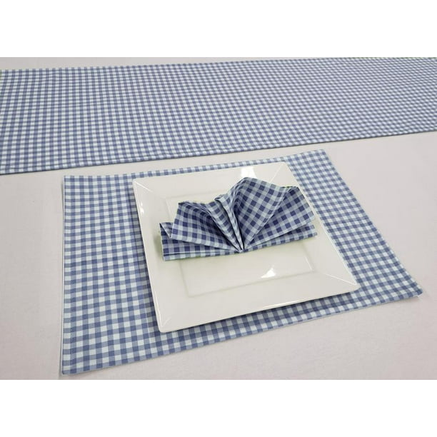 Light Blue & White Checked Gingham Checked Placemat Table Runner Cloth