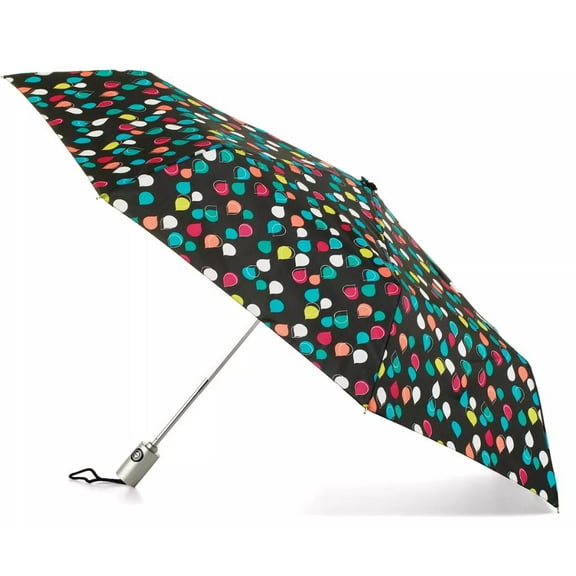 Totes NeverWet technology, Auto Open Auto Close, 43" arc Umbrella, Colorful Raindrops,