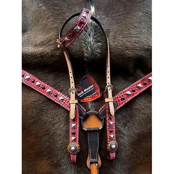 Horse Western Riding Leather Bridle Headstall Breast Collar Tack Pink 76128