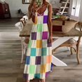 thumbnail image 3 of New Colorful Checkered Pattern 5 Sleeveless Dress long sleeve dress Women's summer long dress Long d, 3 of 5