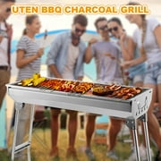 Barbecue Charcoal Grill, Stainless Steel Folding Portable BBQ for Outdoor Cooking, Camping and Picnics, Easy Carry Design, Silver