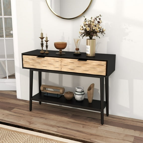 Kinbor 41 Inch Long Console Tables, Narrow Entryway Table, Farmhouse Couch Table Behind Sofa with 2 Drawers & Storage Shelf, Black