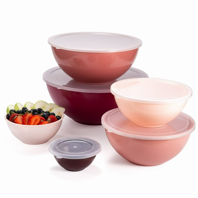 COOK WITH COLOR Mixing Bowls with TPR Lids - 12 Piece Plastic Nesting Bowls  Set includes 6 Prep Bowls and 6 Lids, Microwave Safe Mixing Bowl Set (Pink