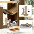 thumbnail image 3 of Mid-Century Modern Walnut Cabinet, Cat Scratcher & Bed Combo, Multi-Use Storage with LED Lights, Extendable Table, Pet Friendly Furniture for Cat Lovers, 3 of 9