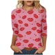 thumbnail image 1 of Camisetas Casuales de las Mujeres 3/4 Manga Cuello Redondo Impreso Blusa Imitación Estante Tela, Camiseta de Moda Superior para el Hogar Diario Y Desgaste Casual Todo el Año, 1 of 1