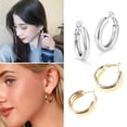 thumbnail image 6 of Thick Gold Hoop Earrings - Lightweight Chunky Gold Hoops for Women Hypoallergenic Big Howllow Tube Earring 30mm, 6 of 13