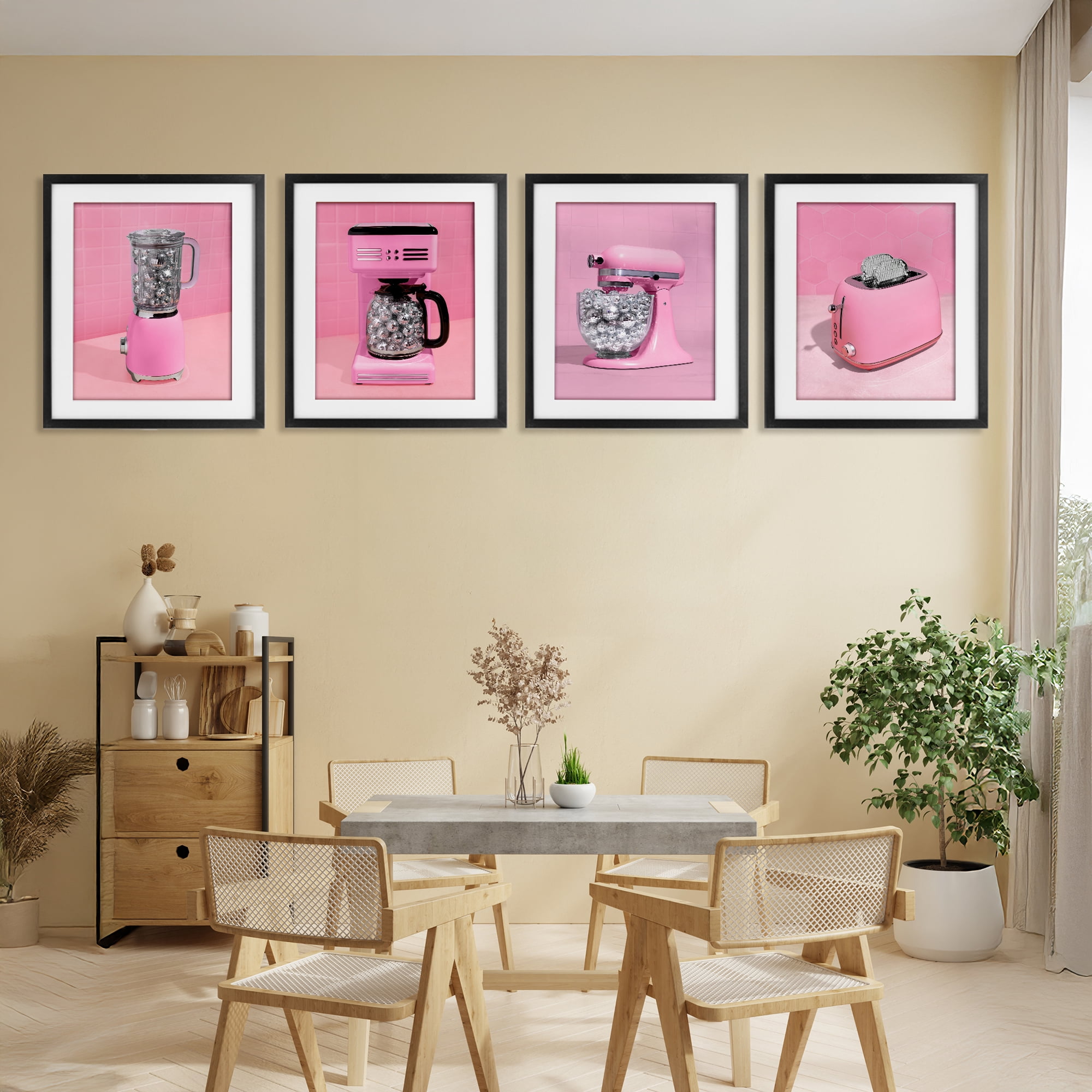 Stupell Industries Disco Drink Blender over Pink 4 Piece Black Framed Print Under Glass Set, design by LISH Creative