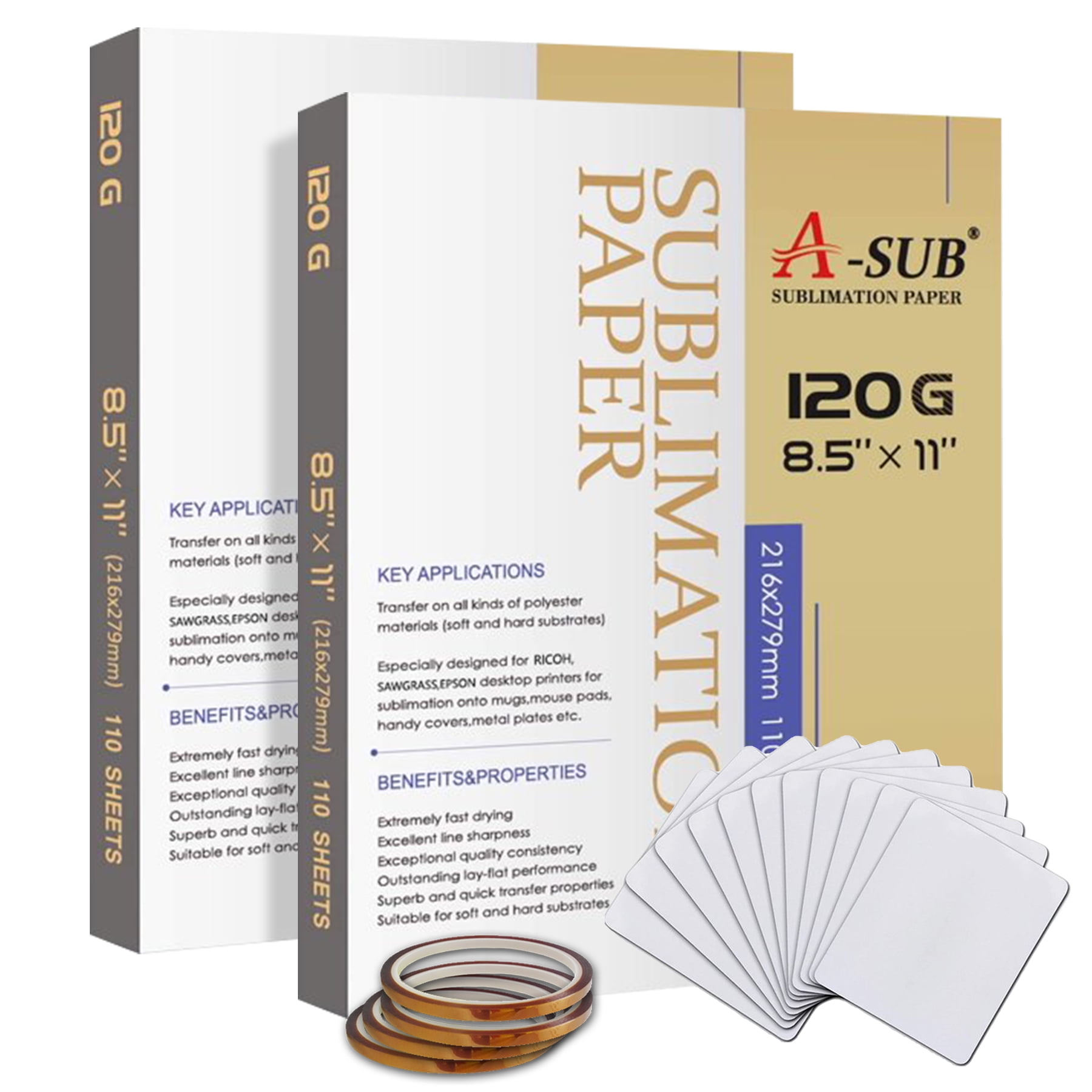 Sublimation Bundle Kit - A-SUB Sublimation Paper 8.5X11 120g 220 Sheets +  Sublimation Heat Resistant Tape 4 Rolls + Sublimation Blank Mouse Pads 11