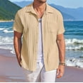 thumbnail image 4 of Men'S Casual Button Down Shirts Short Sleeve Textured Summer Beach Shirt with Pocket Khaki M, 4 of 7