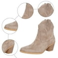 thumbnail image 5 of Rokment Cowboy Ankle Boots for Women Fashion Casual Solid Suede Pointed Toe Chunky Block High Heel Wide Calf Slip on Cowgirl Dress Short Booties Fall Winter Beige Size 6, 5 of 8