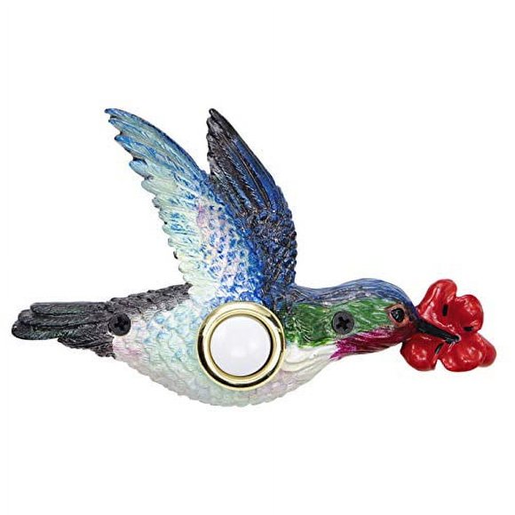 Waterwood Sonnette Colibri Peinte à la Main - Bouton-Poussoir Filaire et Illuminé en Polyrésine Durable