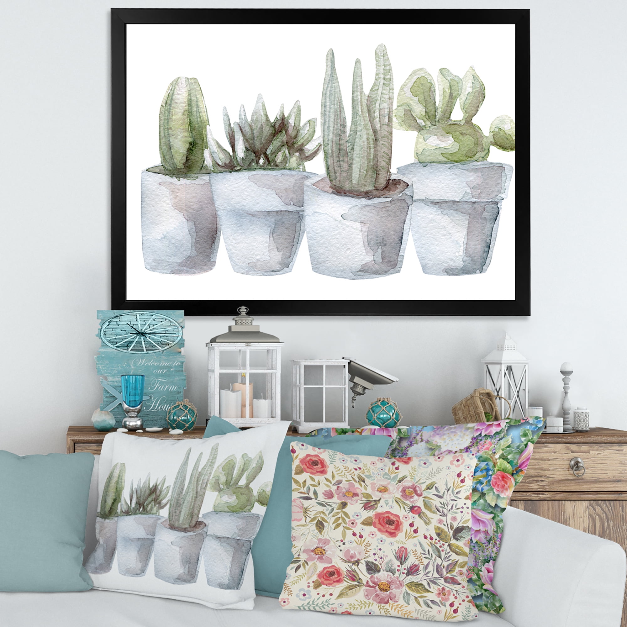 Designart 'Succulent and Cactus House Plants V' Farmhouse Framed Art Print