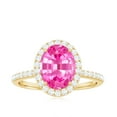 thumbnail image 4 of Oval Cut Lab Created Pink Sapphire Ring with Diamond Halo for Women - AAAA Grade, 18K Yellow Gold, US 7.00, 4 of 9