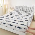 thumbnail image 4 of Castle Fairy Minimal Shark Silhouette Queen Sheets 4 Pieces,Simple Marine Tile Print Queen Sheet Sets,Navy Offwhite,1 Fitted Sheet,1 Flat Sheet and 2 Pillowcases, 4 of 6