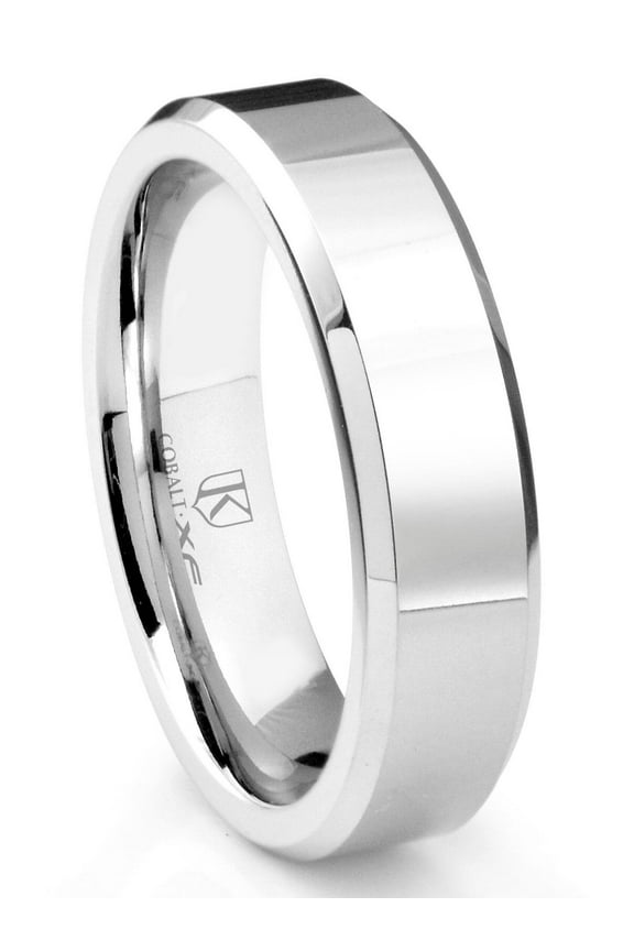 Cobalt Xf Chrome 6MM High Polish Beveled Wedding Band Ring Sz 9.0