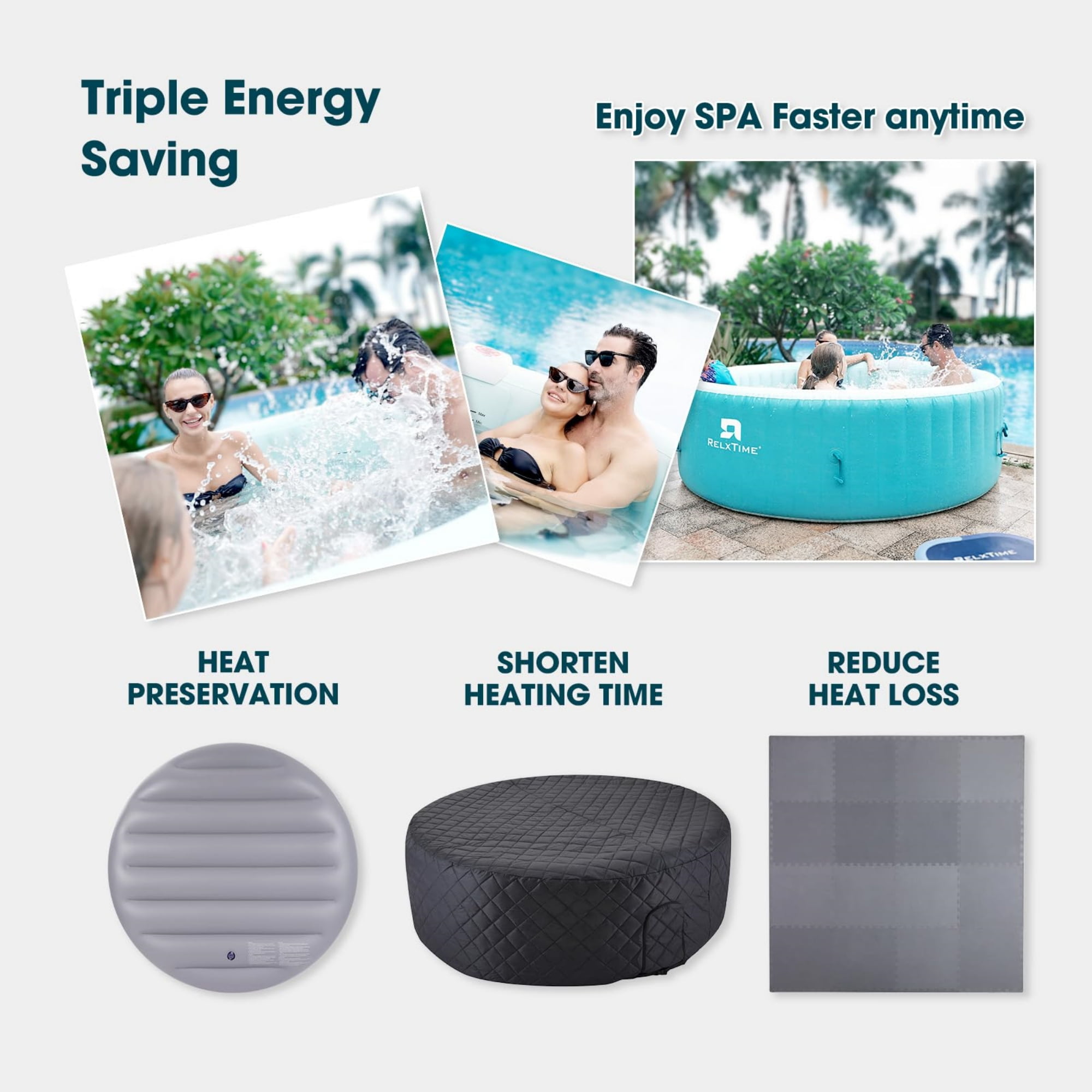 RELXTIME Inflatable Hot Tub 4-6 Person Round Outdoor Blow Up Spa with  Insulation Cover,  Mat (Energy-Saving)