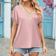 thumbnail image 5 of JWZUY Short Sleeve Shirt for Women Loose Satin Top Guipure Lace V Neck Silk Blouse Pink M, 5 of 7