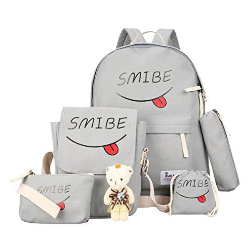 Kingree Set Of 5 Backpack Teens School Backpack Set Canvas Girls School Bags Cute Smibe Bookbags Smibe Grey Walmart Com Walmart Com - 9 designs fortnite and roblox game night light backpacks with usb charger boys and girls canvas school bag bookbag satchel youth casual campus bags