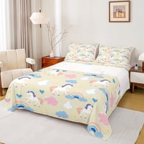 Castle Fairy Cute Unicorn Queen Sheet Sets for Children Teens,Kawaii Rainbow Bed Set