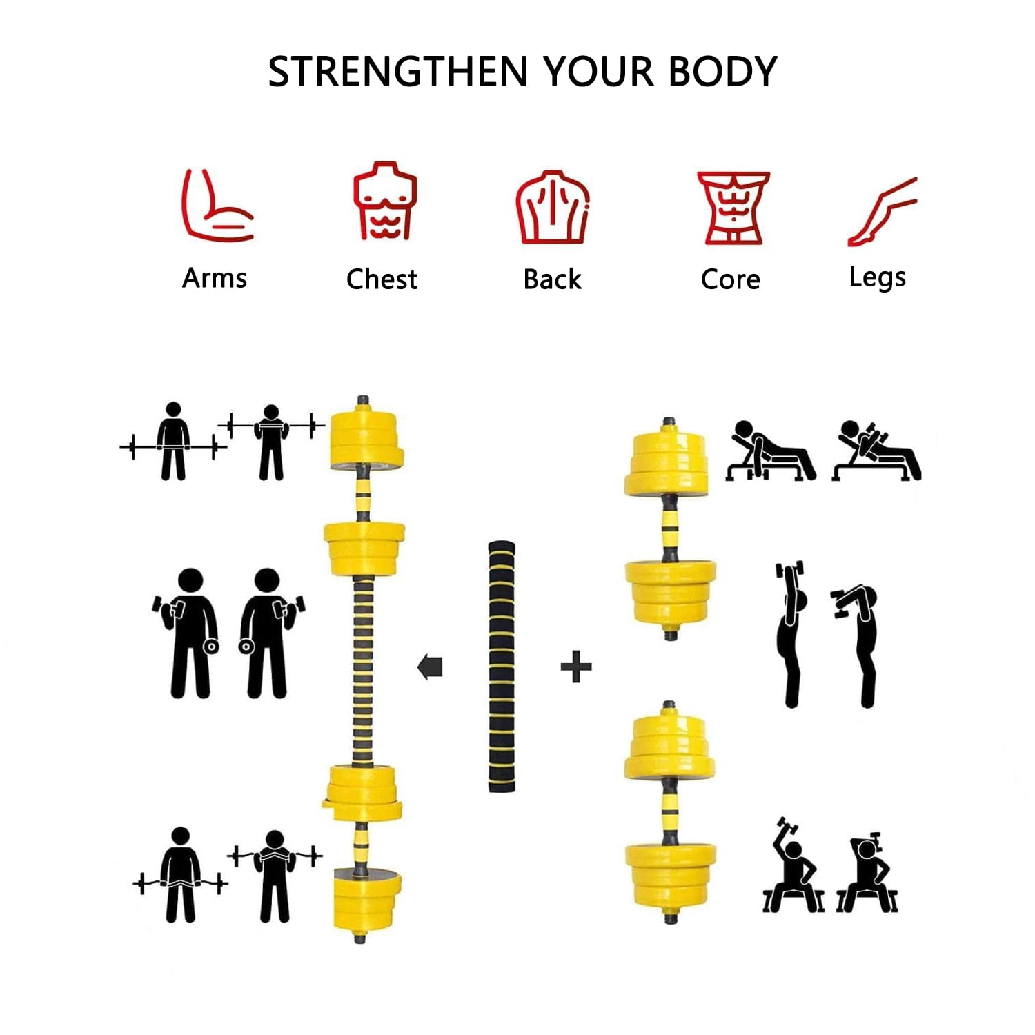 Tuekys 2 in 1 44LBS Adjustable Dumbbell Set, Free Weight Set Used as Dumbbell and Barbell for Home Gym Fitness Workout Equipment