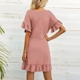 thumbnail image 4 of LOVZFMLL Robe Tunique Décontractée à Manches Courtes pour Femmes, Été, Taille Nouée, Double Couche, Col à Volants, Unie, Rose G, 4 of 4