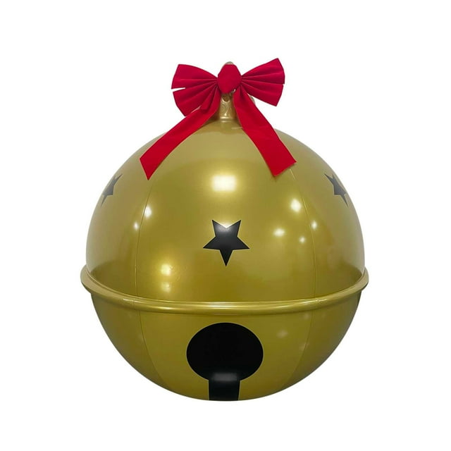 Qiulaii 1pcs Inflatable Christmas Ball Ornament with Bows and Bells - All-Weather PVC Holiday Decor for Indoor Tree Hanging and Outdoor Yard Decoration B