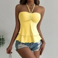 thumbnail image 4 of Tank Tops for Women,Style Neck Ruffled Camisole Peplum Tube Top Strapless Backless Summer Bandeau,Camisole Tops for Women,Yellow,XL, 4 of 6