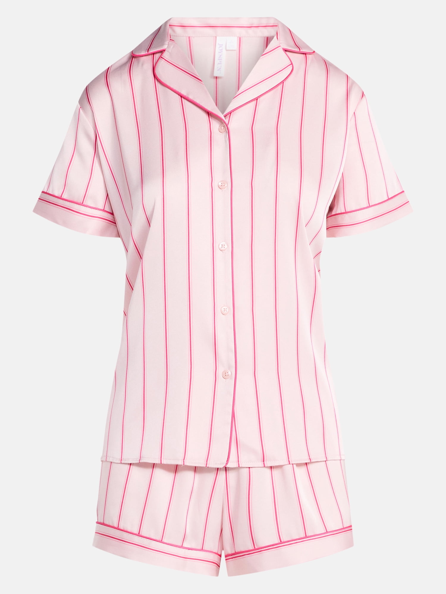 Joyspun Women’s Stretch Satin Short Sleeve Top and Shorts Pajama Set, Sizes XS-3X