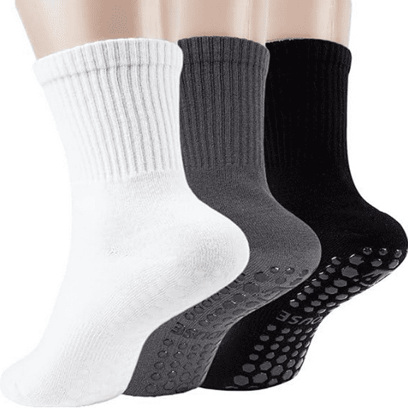 3 Pairs Non-Slip Yoga Socks for Women - Breathable Cotton Spandex with Arch Support, Gripper Soles for Pilates Barre Ballet Home Workout