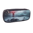 thumbnail image 2 of Picia Lighthouse in a Stormy Sea Pattern Large Capacity PU Leather Pencil Case Organizer Pen Marker Holder Double Zipper Storage Bag Big Pencil Pouch for College Office, 2 of 6