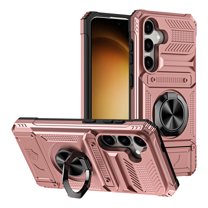 Case Designed for Samsung Galaxy A56 5G, Hybrid Back Case with Ring Stand & Hidden Card Slot & Support Magnetic Car Mount Shockproof Fall-Protection Slim Phone Cover for Galaxy A56 5G, Rosegold