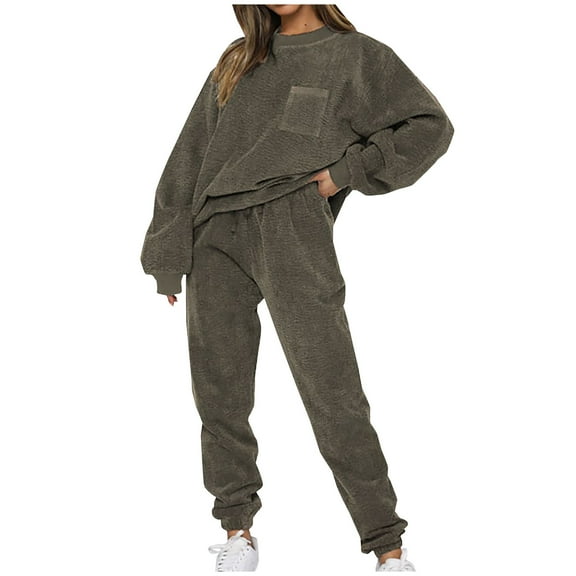 zfwon Women Tracksuits 2 Pieces Corduroy Outfit Long Sleeve Crew Neck Sweatshirts and Elastic Waist Sweatpants Sweatsuit Vintage Casual Autumn Winter Sportswear Activewear Lounge Set