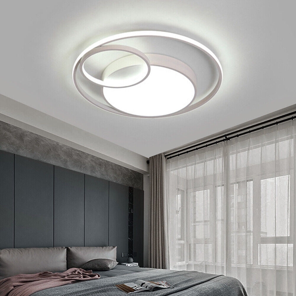 Loyalheartdy 18.9" LED Ceiling Light, 55W White Creative 3-Ring Acrylic Round 3-Color Chandelier Fixture for Bedroom, Living Room