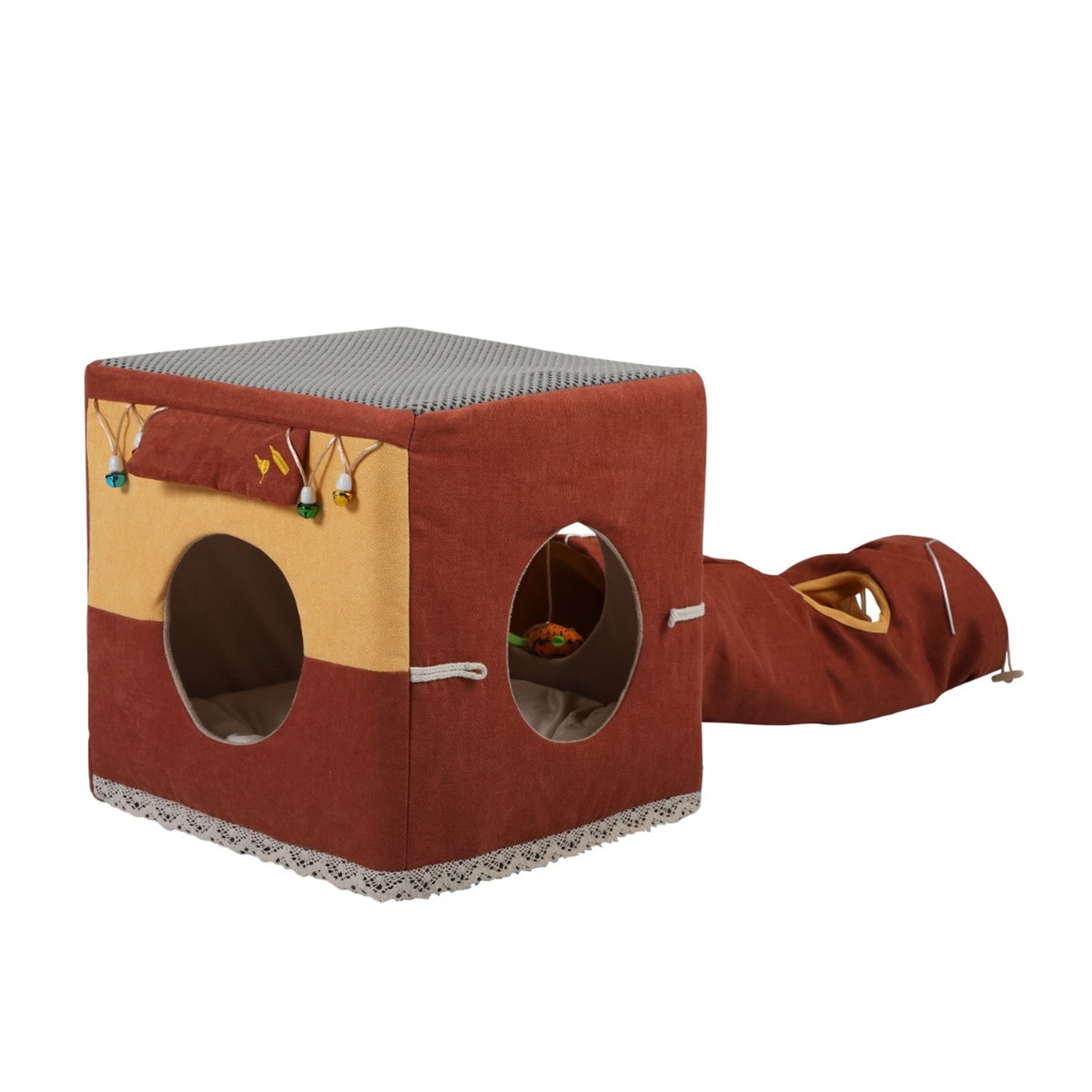 Pefilos 19" Cat Tunnel Toys for Indoor, Collapsible Cat Cube, Kitty City Cat Bed House, Play Kennel, Brown Pefilos 19" Cat Tunnel Toys for Indoor, Collapsible Cat Cube, Kitty City Cat Bed House, Play Kennel, Brown