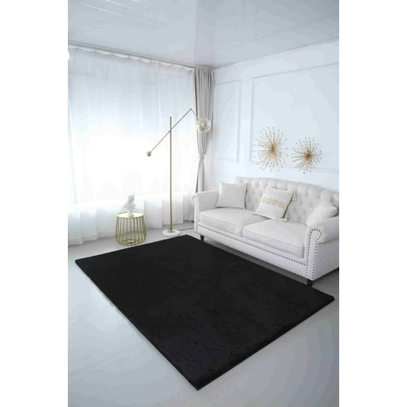 Modern Shaggy Abstract Geometric Rug for Living Room Bedroom (5'2"x7'5",Black)