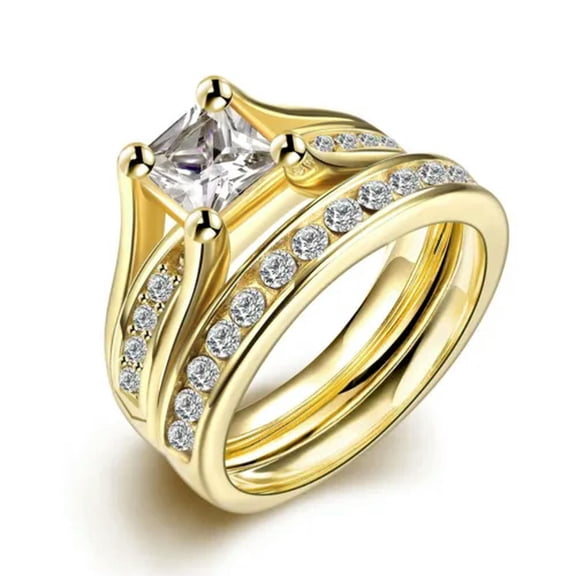 QQTDFG Stainless Steel Set Ring Yellow Gold AAA Zirconia Women B438-6