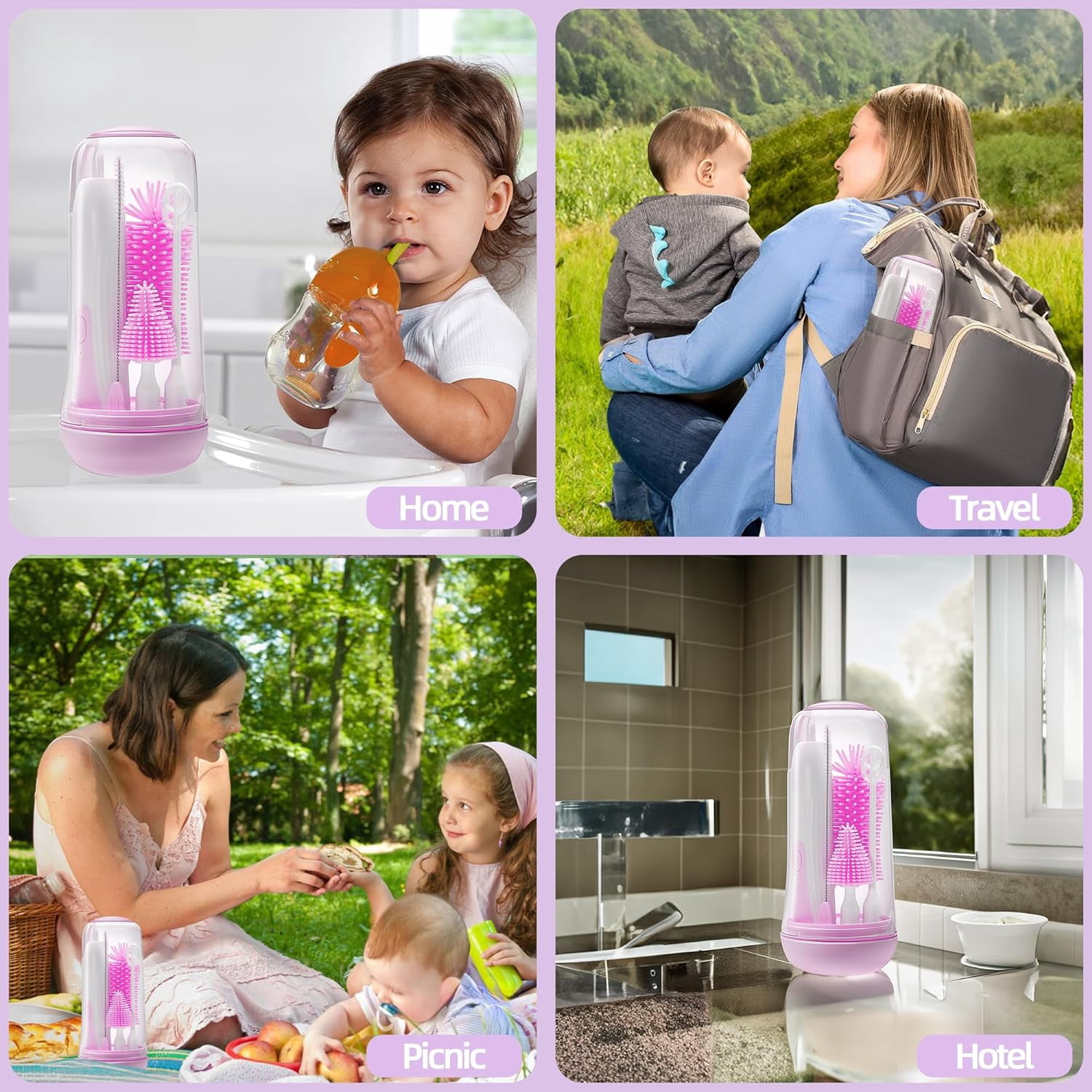 Electric Bottle Brush Cleaner, Rechargable Electric Baby Bottle Brush for Travel, Waterproof Electric Bottle Cleaner Set with Nipple & Straw Brush, Perfect Essentials Gift for Mom After Birth, Purple