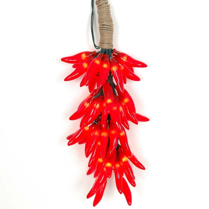 50 Light Chili Pepper Clustered Mini Light Set, Red, Green Wire, 9