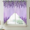 thumbnail image 2 of Purple Lavender Swag Valances for Windows, Kitchen Curtains 36 Inch Length 2 Panels Set, Spring Watercolor Wildflowers Plant Plaid Short Curtains for Small Windows Rod Pocket Cafe Curtains 28"x36", 2 of 8