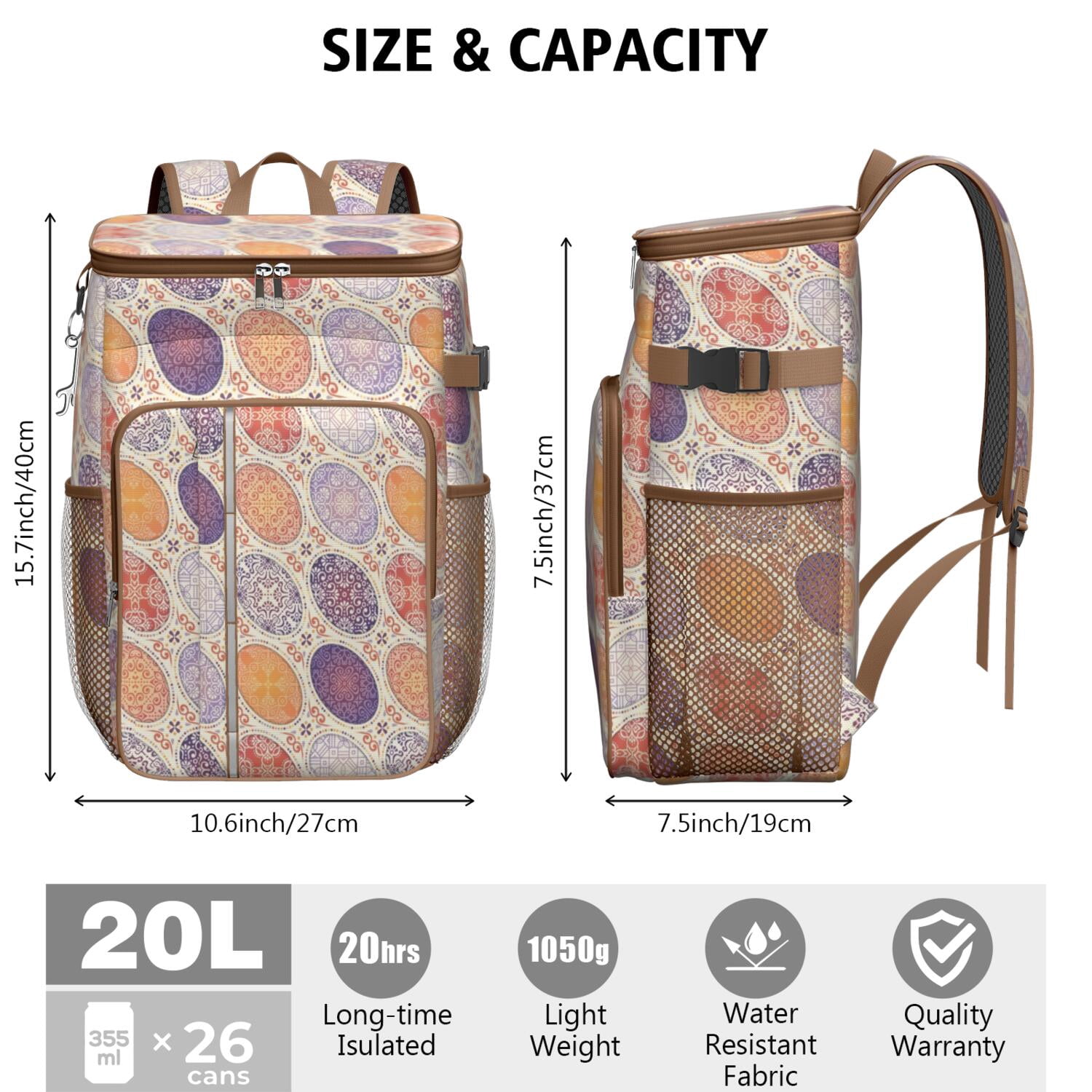 Travel Cooler Bag - Boho Bohemia Flower Camping Beer Cooler Backpack with Bottle Opener- Waterproof Insulated Picnic Backpacks - Cooler Bag for Beach
