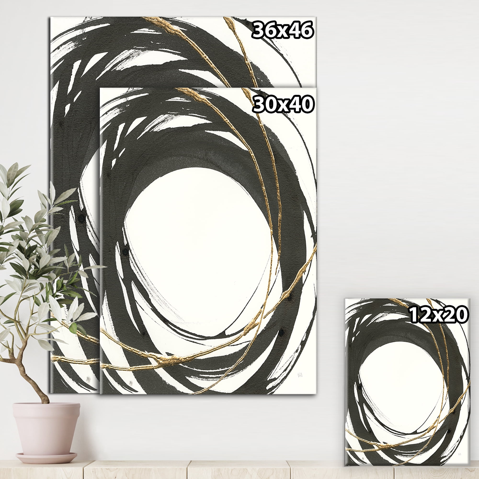Designart 'Gold Glamour Circle II' Posh & Luxe Premium Canvas Wall Art