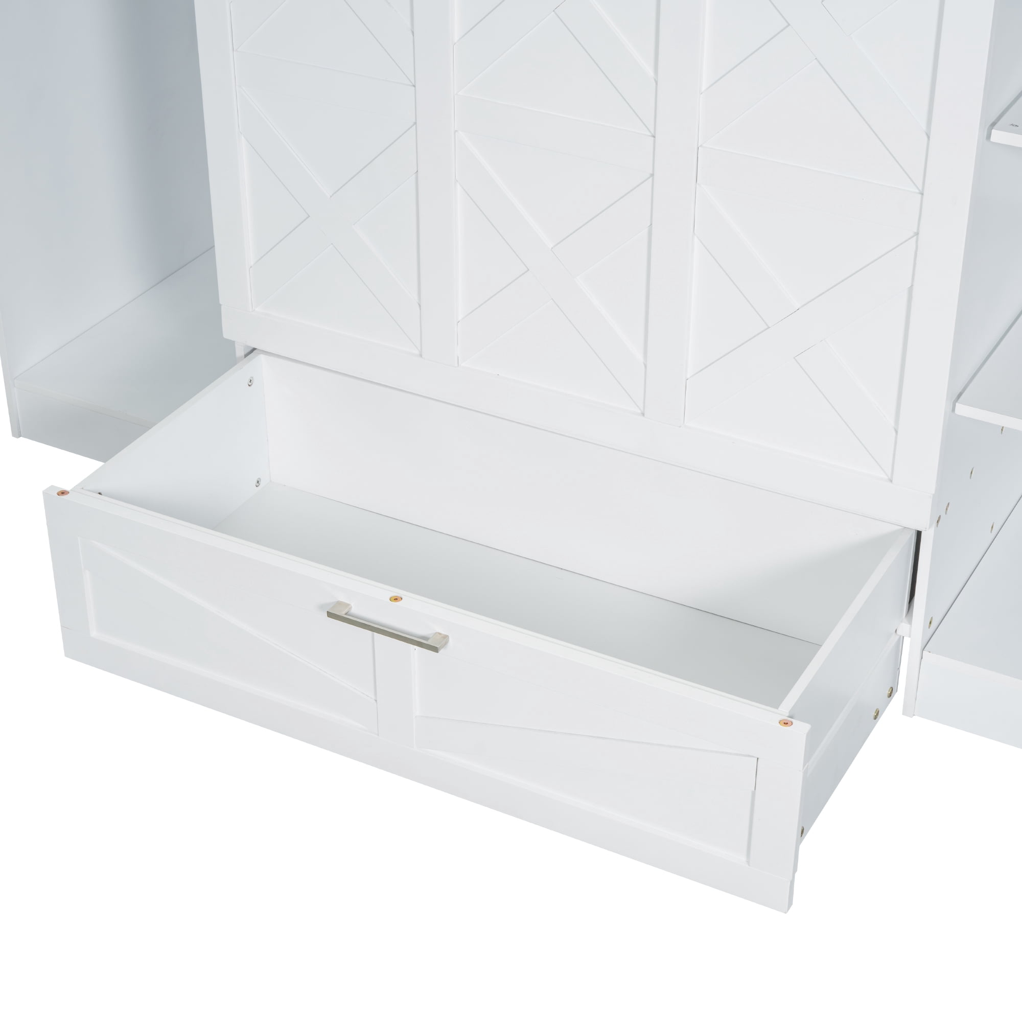 Euroco Twin Size Murphy Bed with Shelves and Drawers, Cabinet and Wardrobe, White