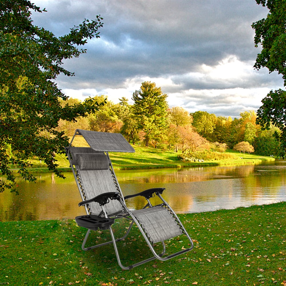 Folding Lounge Chair Home, Outdoor Zero Gravity Lounge Chairs w/Adjustable Canopyfor Teens ...
