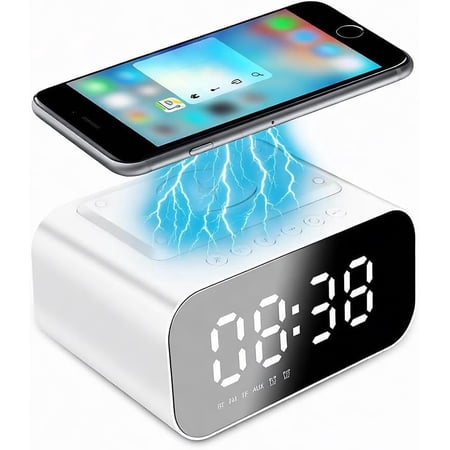 5-in-1 Multifunctional Alarm Clock with 15W Wireless Charging, Fast Charger for Phone and Headphones, 3 Group Alarms, Adjustable Night Light, USB Port, Digital Clock, Light